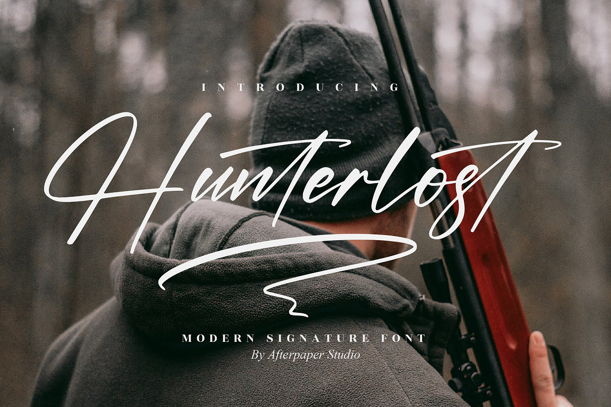 Hunterlost Modern Signature Font, a Script Font by Letterena Studios Script (Photo 1 of 15)