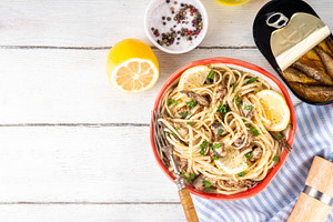 Sardinecore trend food, sardine pasta, a Food & Drink Photo by Rimma