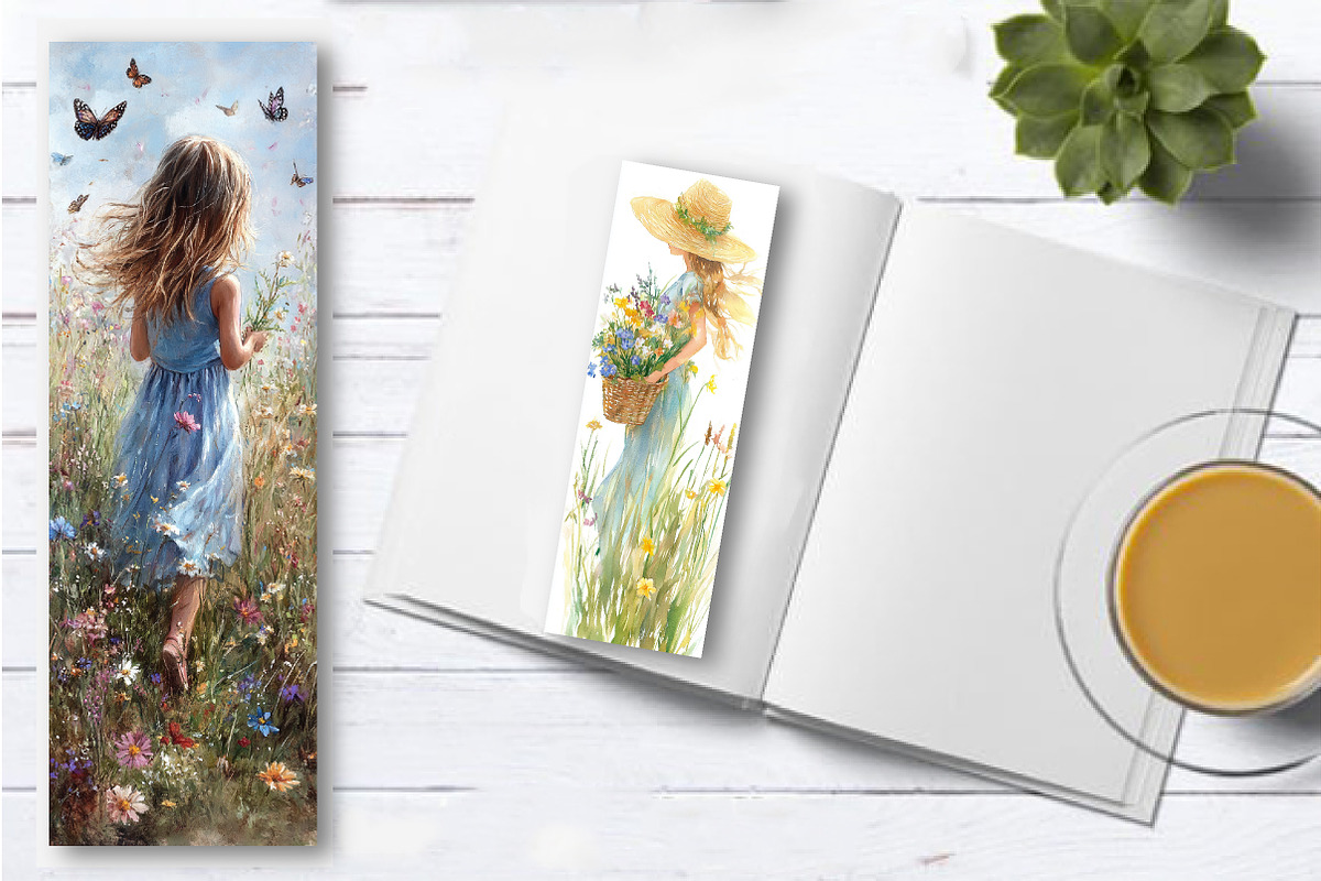Floral Little Girl Bookmarks, an Illustration by Watercolor design (Photo 2 of 4)