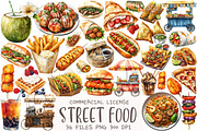 Watercolor Street Food Clipart, an Illustration by OK Design (Thumbnail 1 of 5)