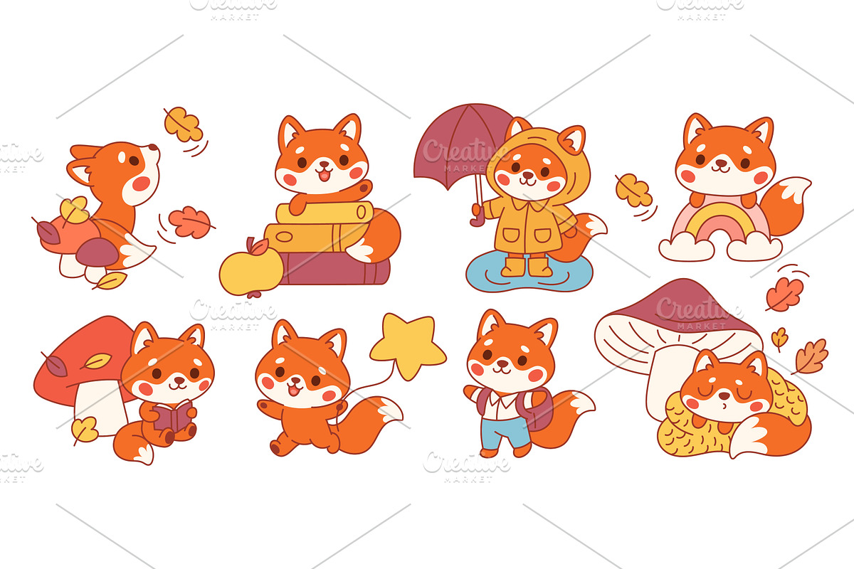 Cute kawaii fox. Little funny, an Animal Illustration by YummyBuum