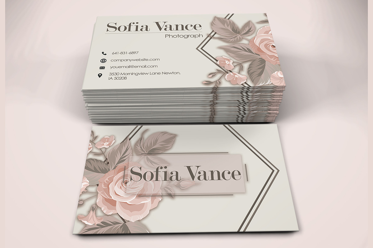 Floral Business Cards, a Business Card Template by FakhiiDesigns (Photo 3 of 3)