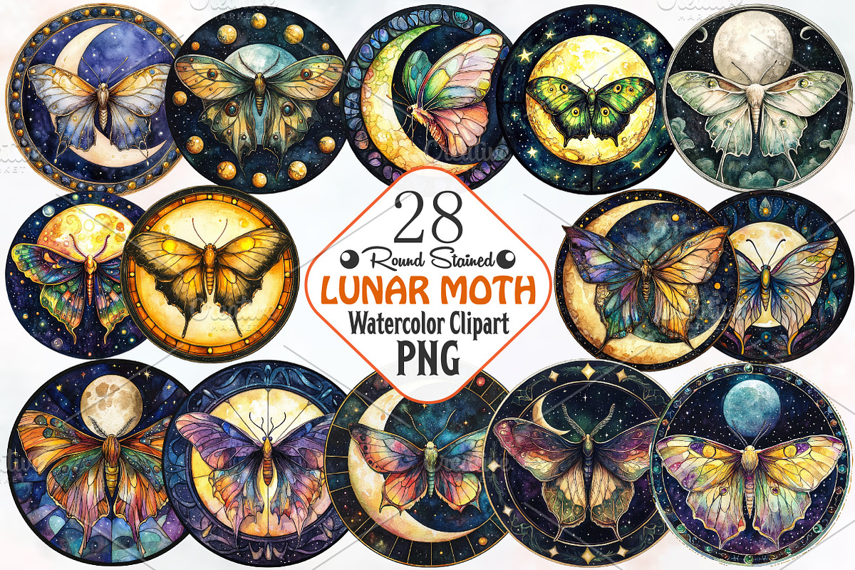 Lunar Moth Stained Glass Clipart, an Illustration by RobertsArt (Photo 1 of 7)