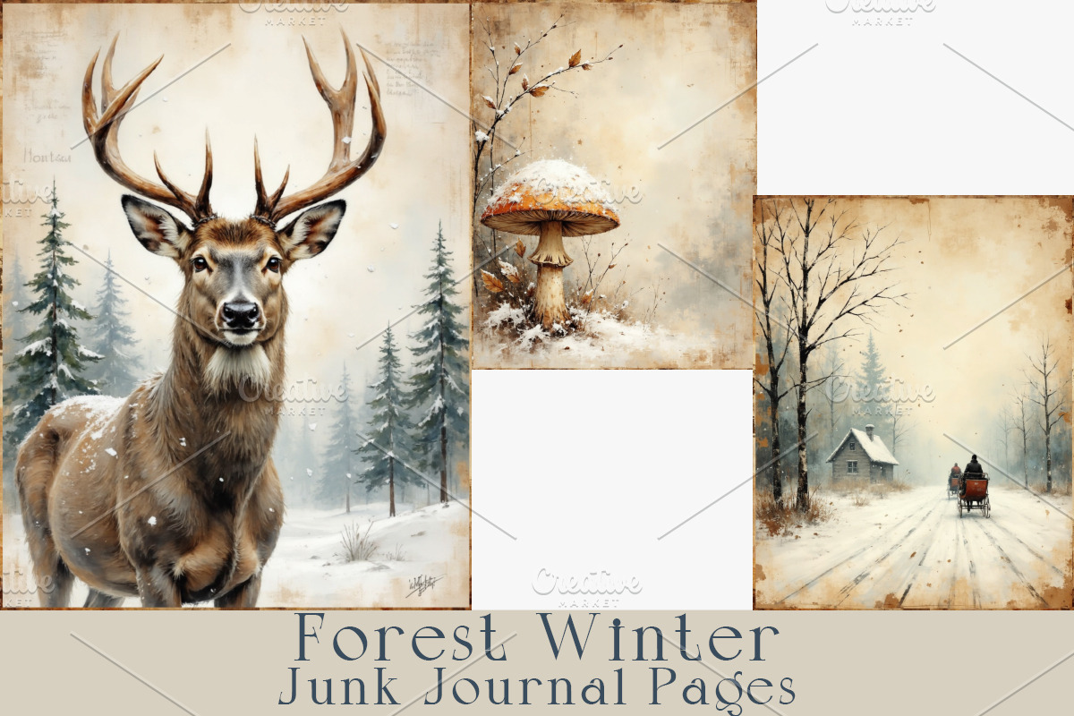 Forest Winter Junk Journal Pages., a Seasonal Illustration by GalaDesign03 (Photo 1 of 6)