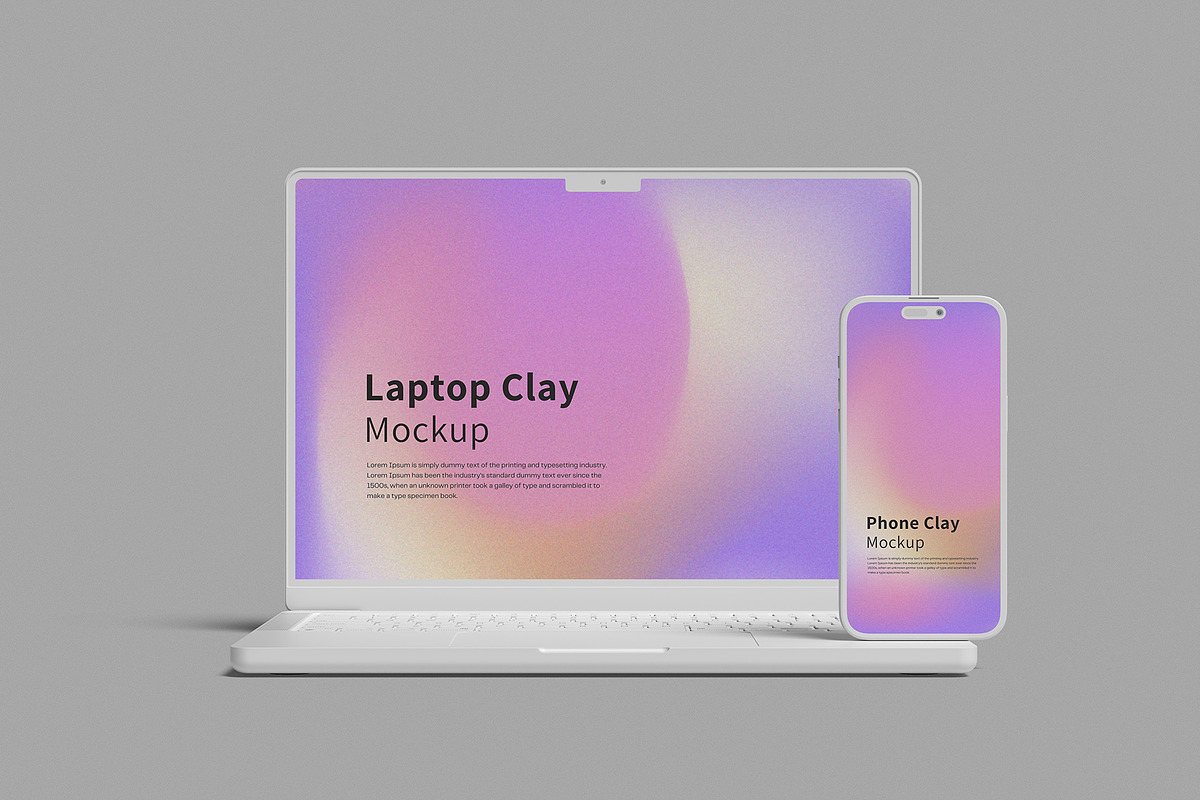 Laptop & Phone Clay Mockup, a Device Mockup by graphictime (Photo 6 of 10)