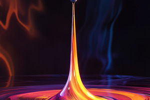 A vibrant, colorful water droplet creating ripples on a dark background. The dr, a Photo by Textures & Backgrounds