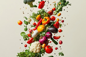 Different fresh vegetables falling o, a Food & Drink Photo by Pixeness Studio