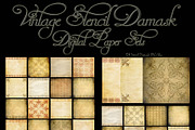 Vintage Stencil Damask Digital Paper, a Pattern Graphic by Le Paper Cafe (Thumbnail 1 of 5)