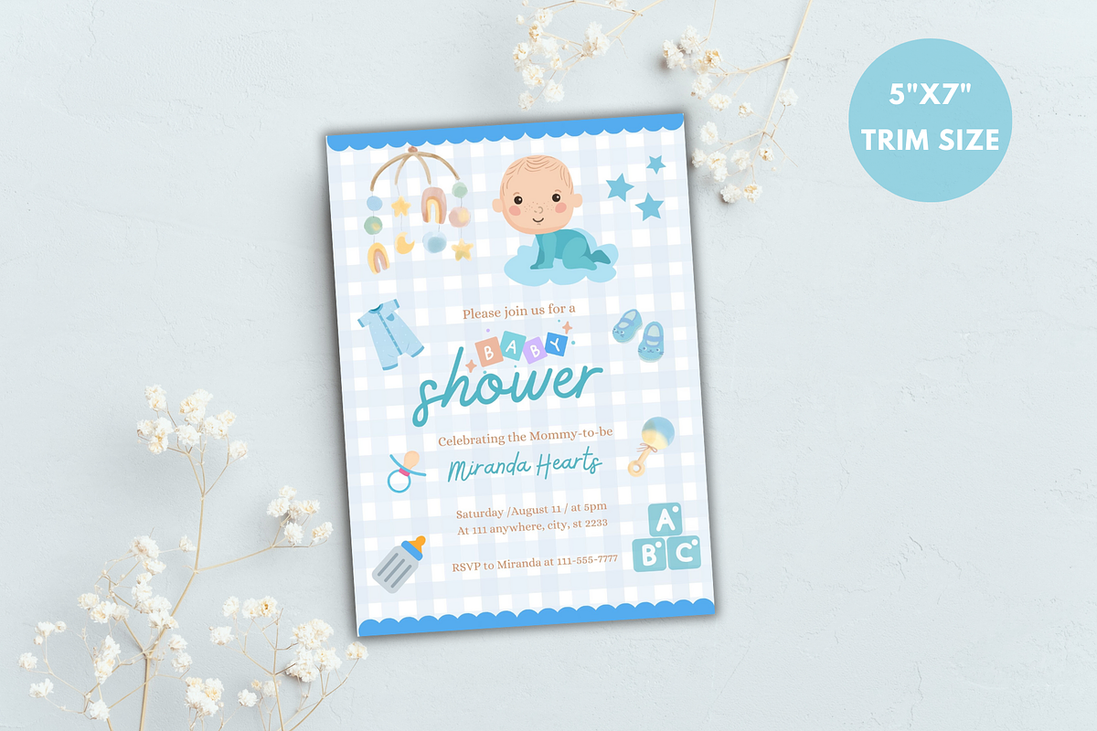 Blue Baby Shower Invitation Template, an Invitation Template by SimoDigitalArt (Photo 7 of 10)