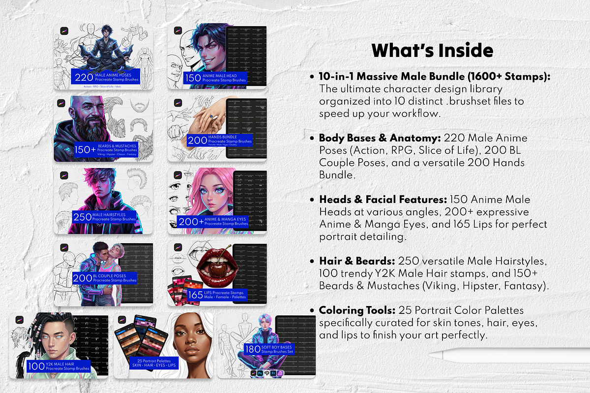 1800+ Male Character Procreate Stamp, a Brush Add-On by Selentaori Studio (Photo 2 of 16)