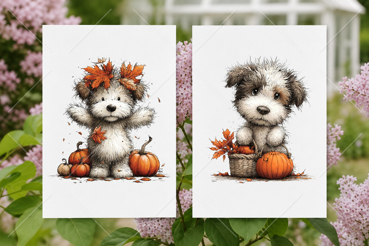 Whimsical Fall Dog Clipart Bundle, a Seasonal Illustration by Canvas Craft (Photo 8 of 10)