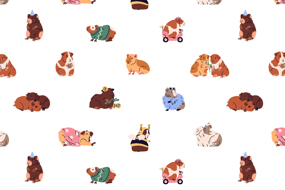 Funny guinea pigs set + patterns, an Animal Illustration by PaperTrident (Photo 2 of 5)