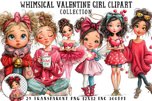 Whimsical Valentine Girl Clipart, an Illustration by OK Design