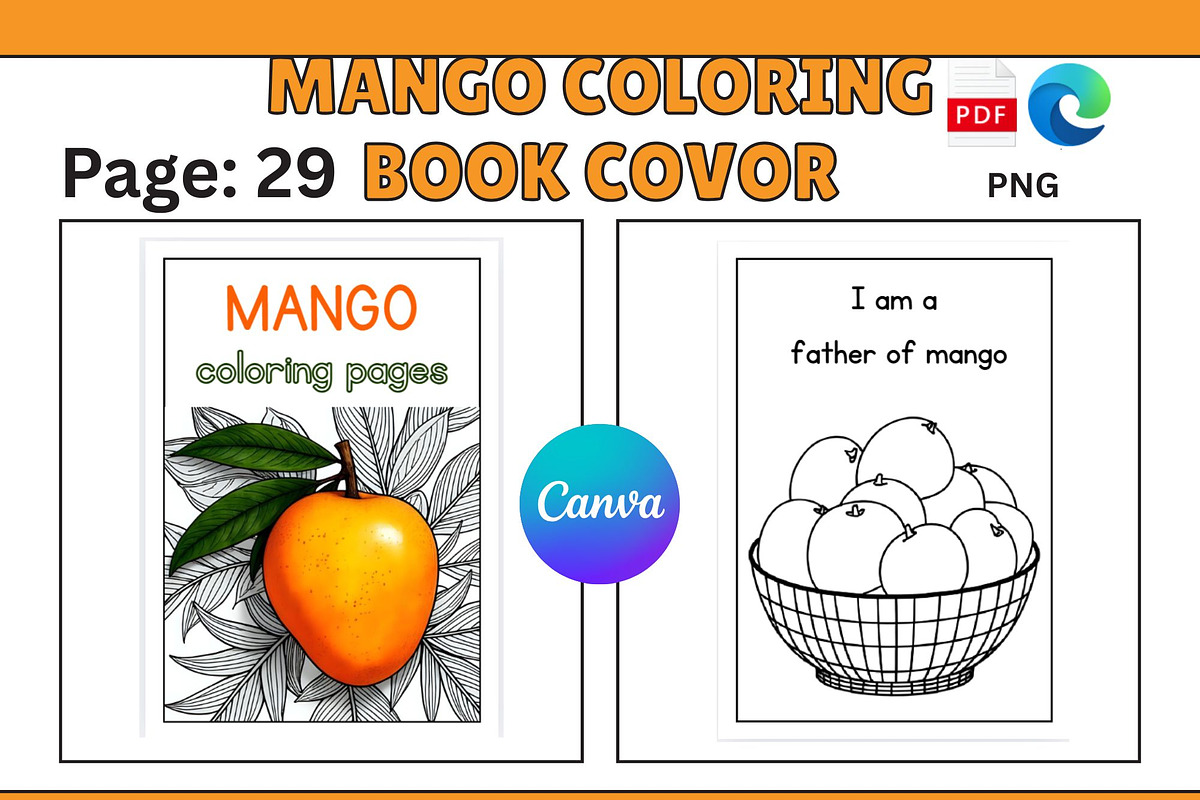 Mango Coloring Pages, Fruit Coloring, an Illustration by VectorArtPrintableDesign