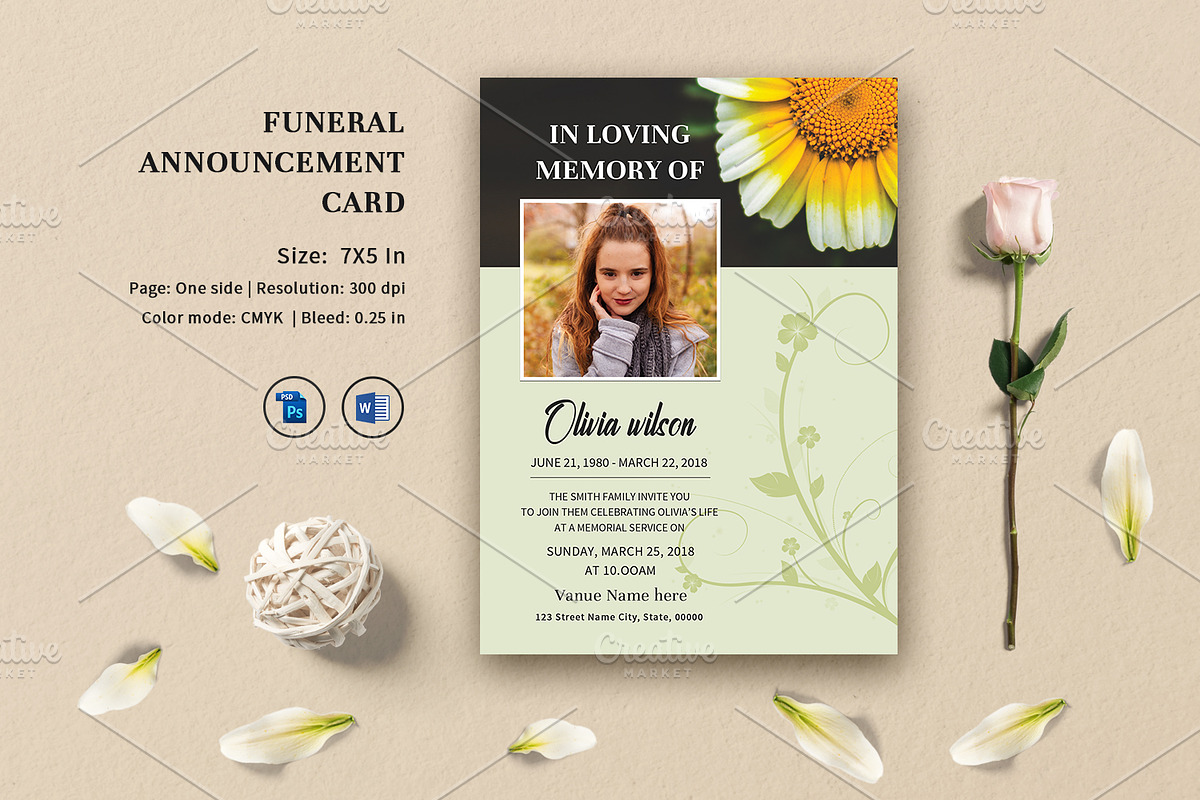 Funeral Announcement V03, a Card Template by Template Shop (Photo 1 of 3)