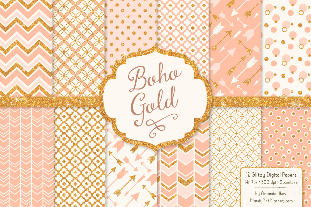 Peach Glitter Digital Papers, a Pattern Graphic by Amanda Ilkov (Photo 1 of 3)