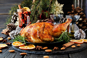 Baked chicken for christmas or new year containing backgrounds, baked, and