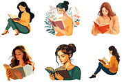Beautiful Woman Reading Book Clipart, an Illustration by Designking (Thumbnail 2 of 5)