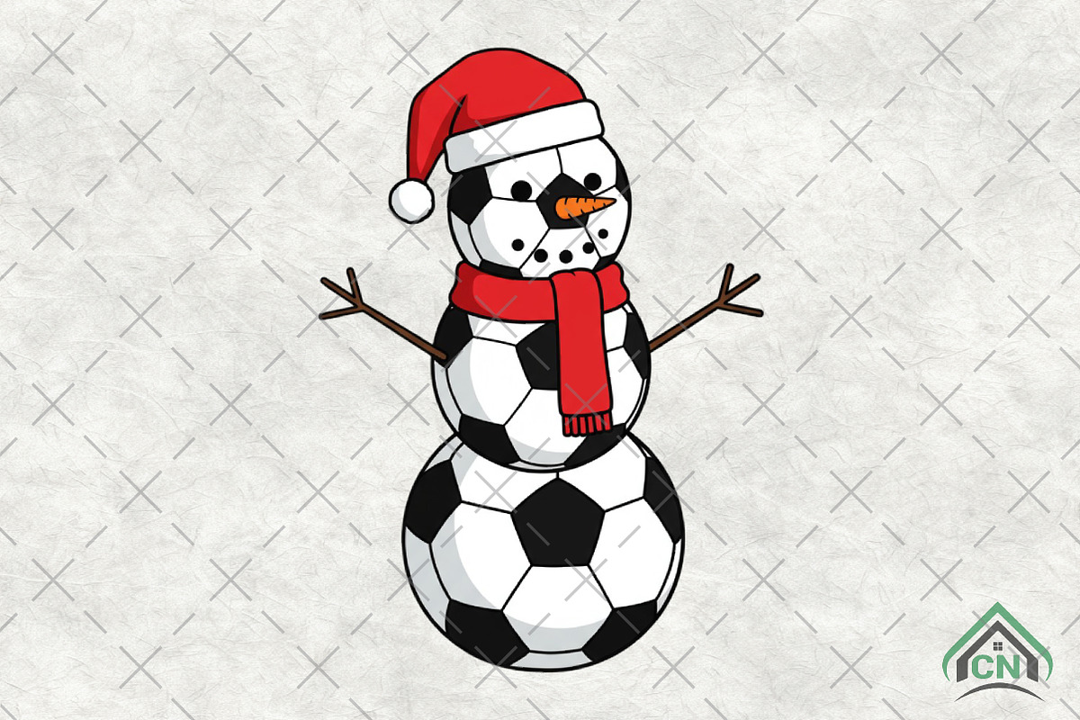 Christmas Snowman Soccer PNG, an Illustration by Craft Nest (Photo 1 of 6)