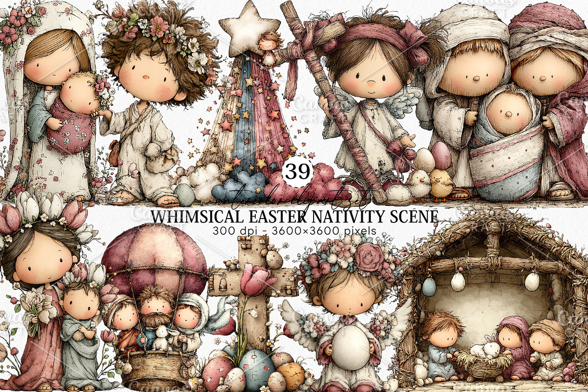 Whimsical Easter Nativity Scene PNG, an Illustration by Canvas Craft (Photo 1 of 7)