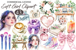 Watercolor Soft Girl Clipart, an Illustration by designcity5
