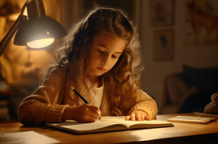 Close-up shot of a girl writing on her brand new notebook. Gener, a School & Education Photo by designvectx