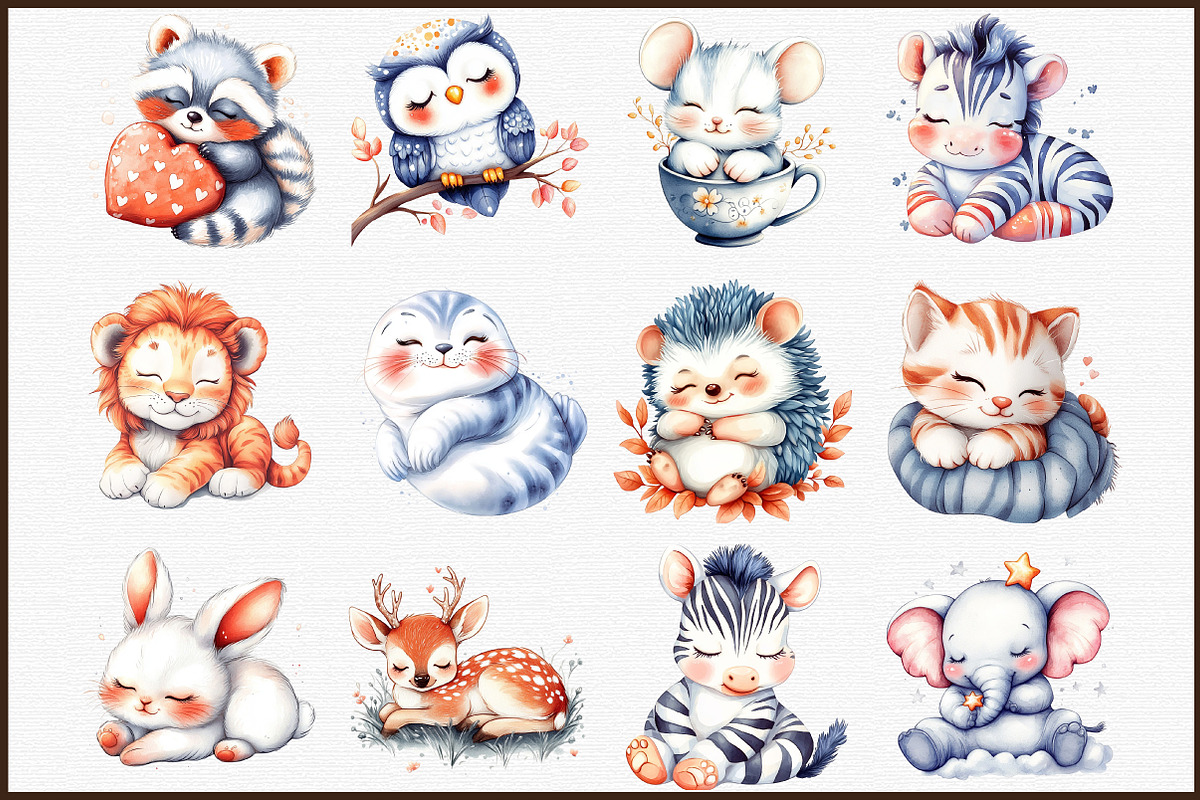 Cute Sleeping Animals Clipart, an Illustration by Sublimation Artist (Photo 3 of 6)