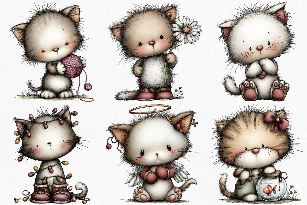 Whimsical Cute Cat Clipart Bundle, an Illustration by Canvas Craft (Photo 3 of 7)