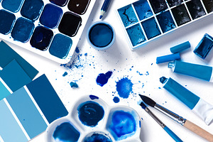 Art supplies and classic blue colors