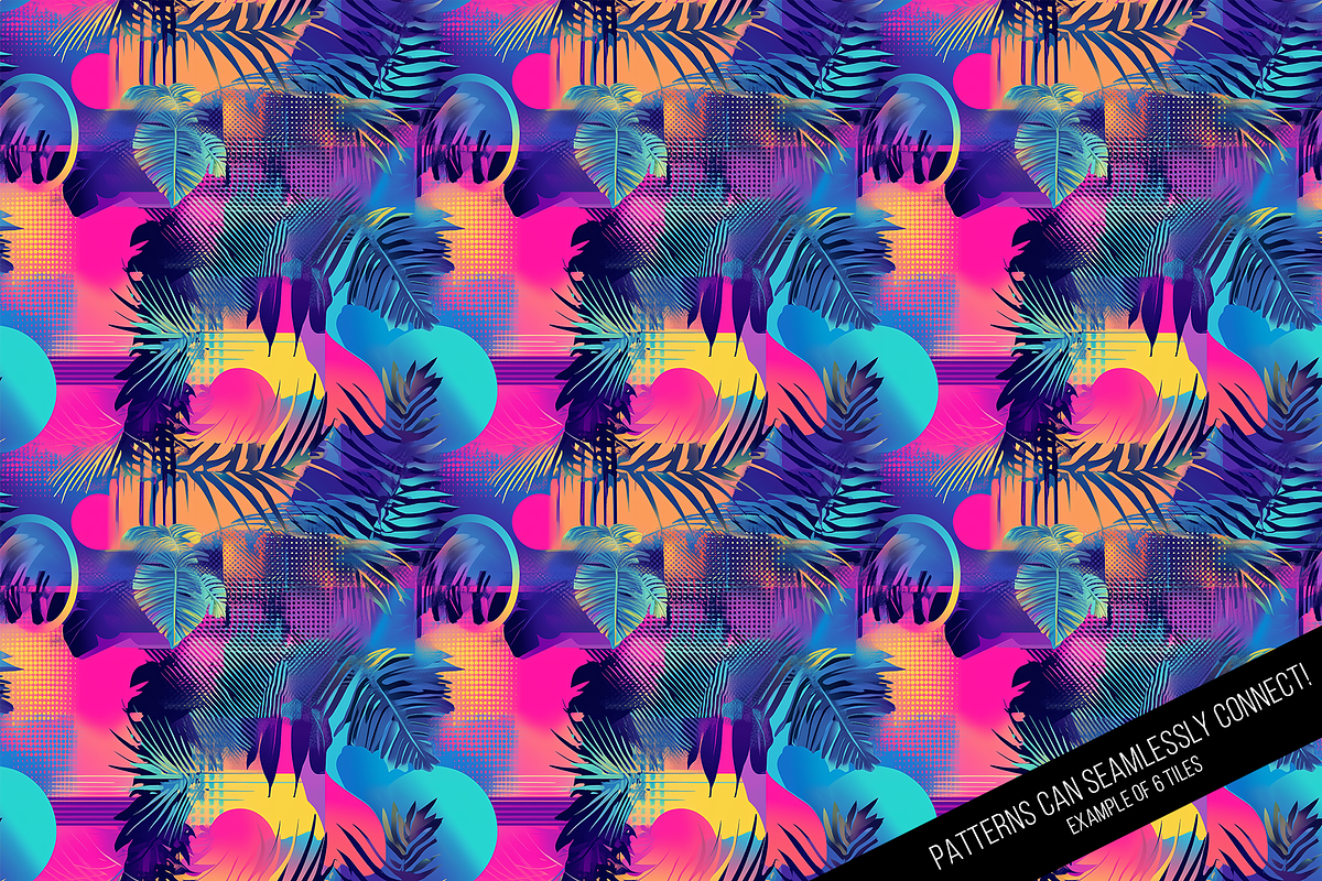 Tropical 80s Retrowave Digital Paper, a Pattern Graphic by Chromolume Studio (Photo 10 of 15)
