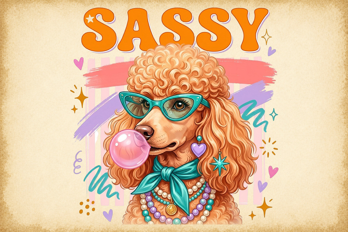 Sassy Retro Poodle Dog PNG, a Seasonal Illustration by Sublimation Artist (Photo 1 of 9)