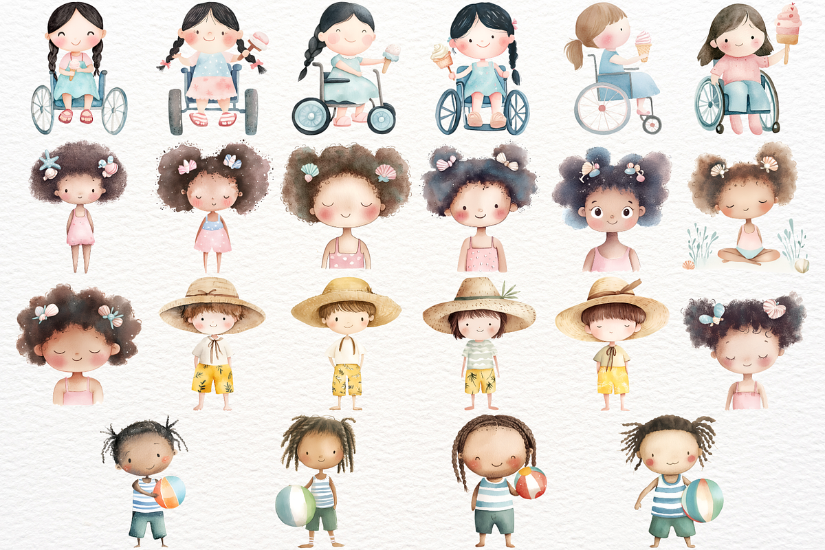 Cute Summer Beach Watercolor PNG, a Person Illustration by SugarCloudStudioArt (Photo 2 of 6)