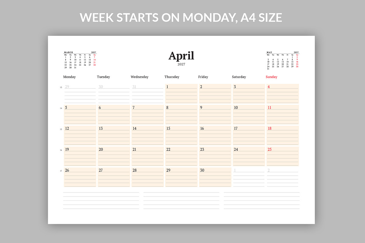Monthly Planner 2027 (MP021-27), a Stationery Template by mikhailmorosin (Photo 2 of 4)