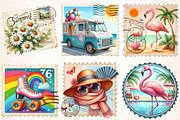 Retro Summer Postage Clipart, an Illustration by DreamCafeArt (Thumbnail 2 of 8)