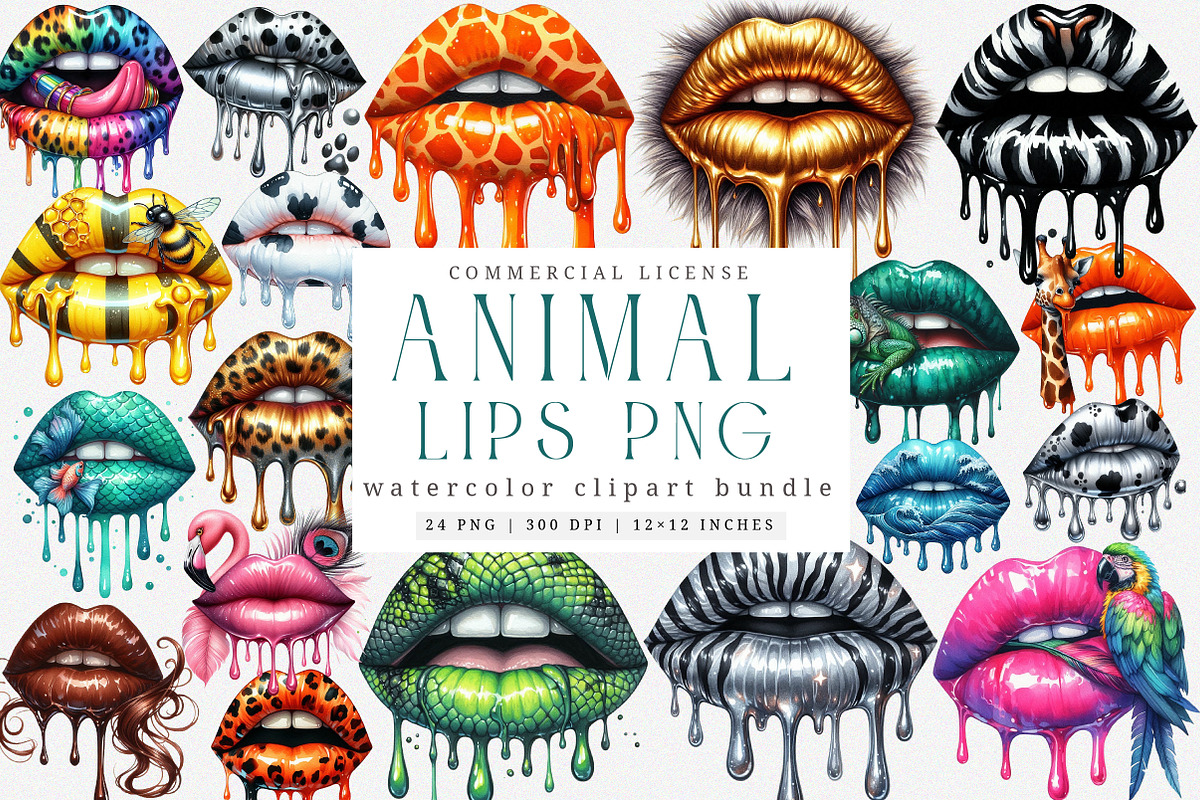 Animal Print Dripping Lips PNG, an Illustration by SinaCreation (Photo 1 of 7)