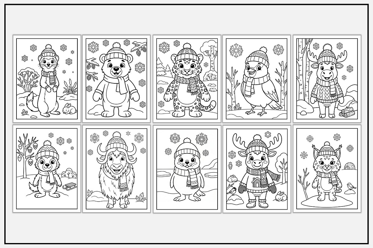 Animal-Themed Winter Coloring Pages, a Seasonal Illustration by Lamia Emad (Photo 2 of 5)