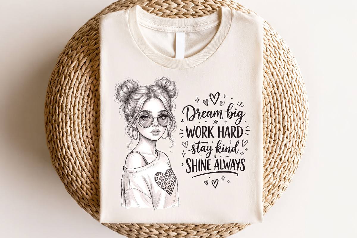 Dream Big Work Hard Space Buns Girl, a Seasonal Illustration by CraftArtStudio (Photo 4 of 4)
