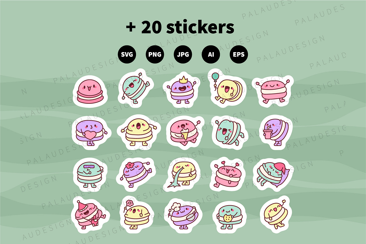 Macaron Character Bundle, a Food Illustration by Palau (Photo 9 of 9)