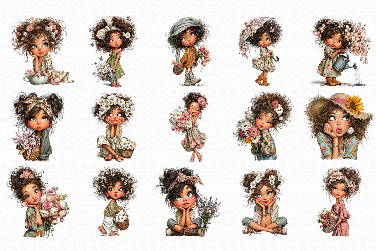 Spring Girls Clipart PNG Bundle, an Illustration by Libby Wishes (Photo 3 of 4)