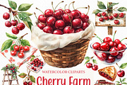 Watercolor Cherry Farm Clipart, an Illustration by Craft Nest (Thumbnail 1 of 6)