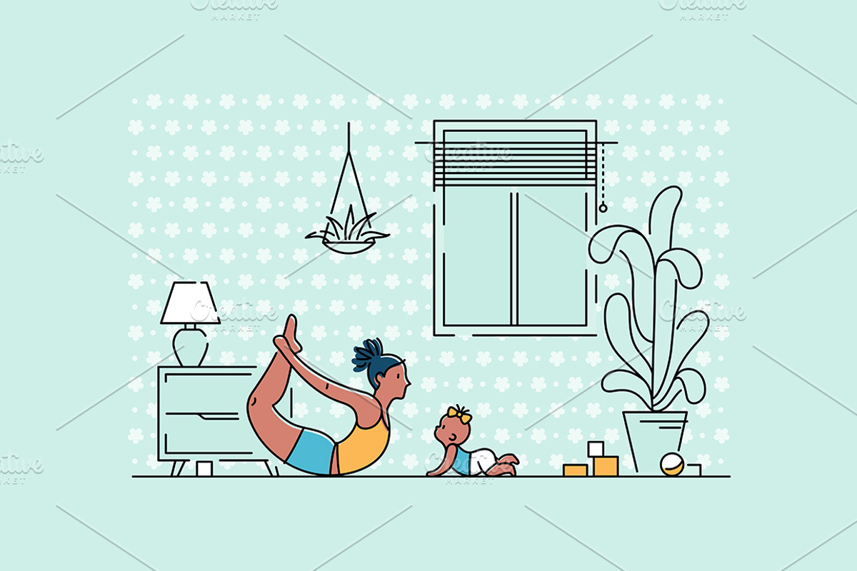 Yoga with kids illustration set, a Healthcare Illustration by tetiana.svirska (Photo 3 of 4)