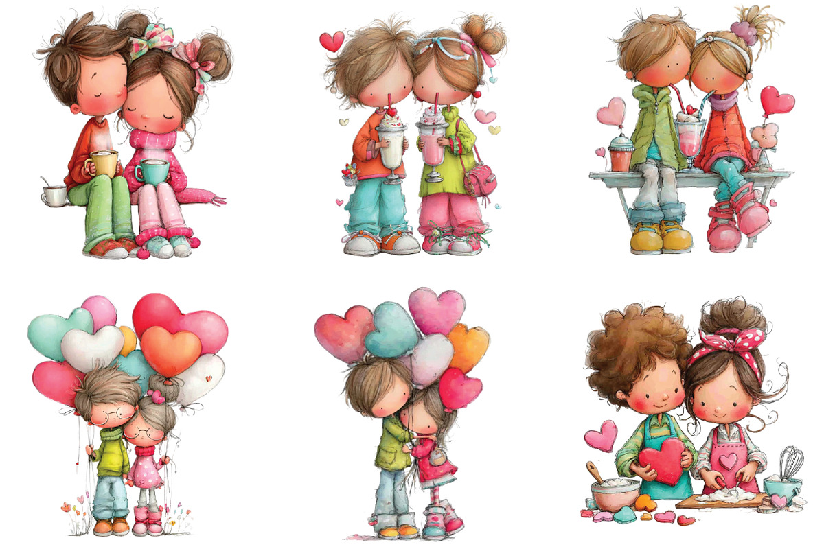 Watercolor Valentine Couple Clipart, an Illustration by CraftArtStudio (Photo 6 of 6)