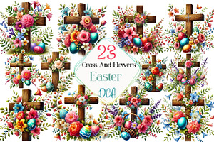 Watercolor Cross And Flowers Easter, an Illustration by DreamCafeArt