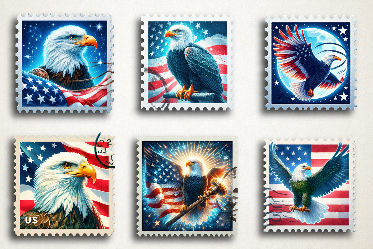 Patriotic Eagle Postage Stamp Png, an Illustration by RobertsArt (Photo 2 of 4)