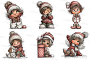 Vintage Kids  Christmas Clipart, an Illustration by Craft Nest (Thumbnail 5 of 7)
