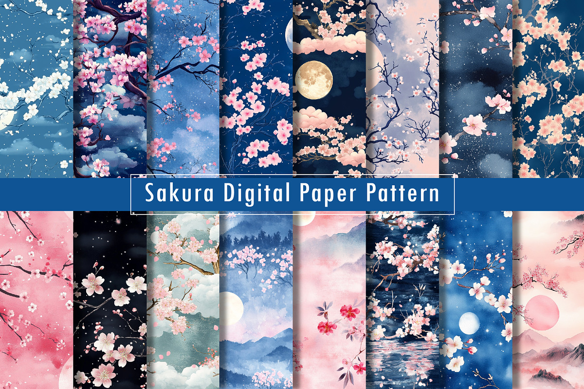 Sakura Digital Paper, Moonlight, a Texture Graphic by Dream Creation (Photo 1 of 7)