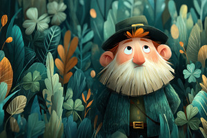 Cartoon-style bearded man in green outfit and hat standing in a, a Nature Photo by José Manuel Gelpi