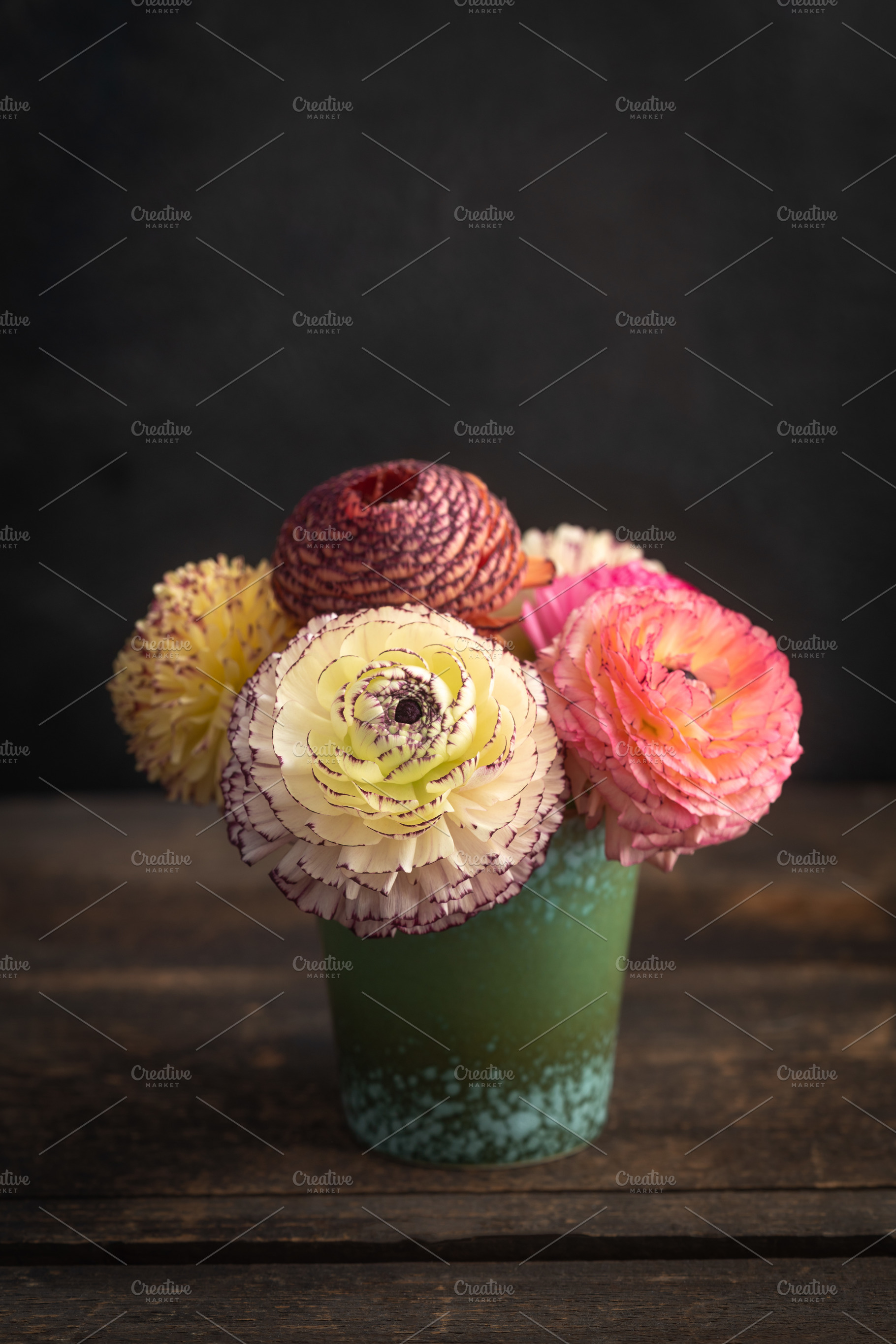Ranunculus flowers in a vase featuring ranunculus, bouquet, and flowers, a Nature Photo by Elisabeth Cölfen