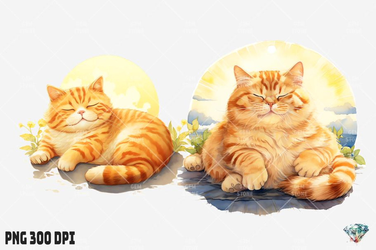 Summer Fat Cat Watercolor, an Illustration by Gemstone (Photo 3 of 12)