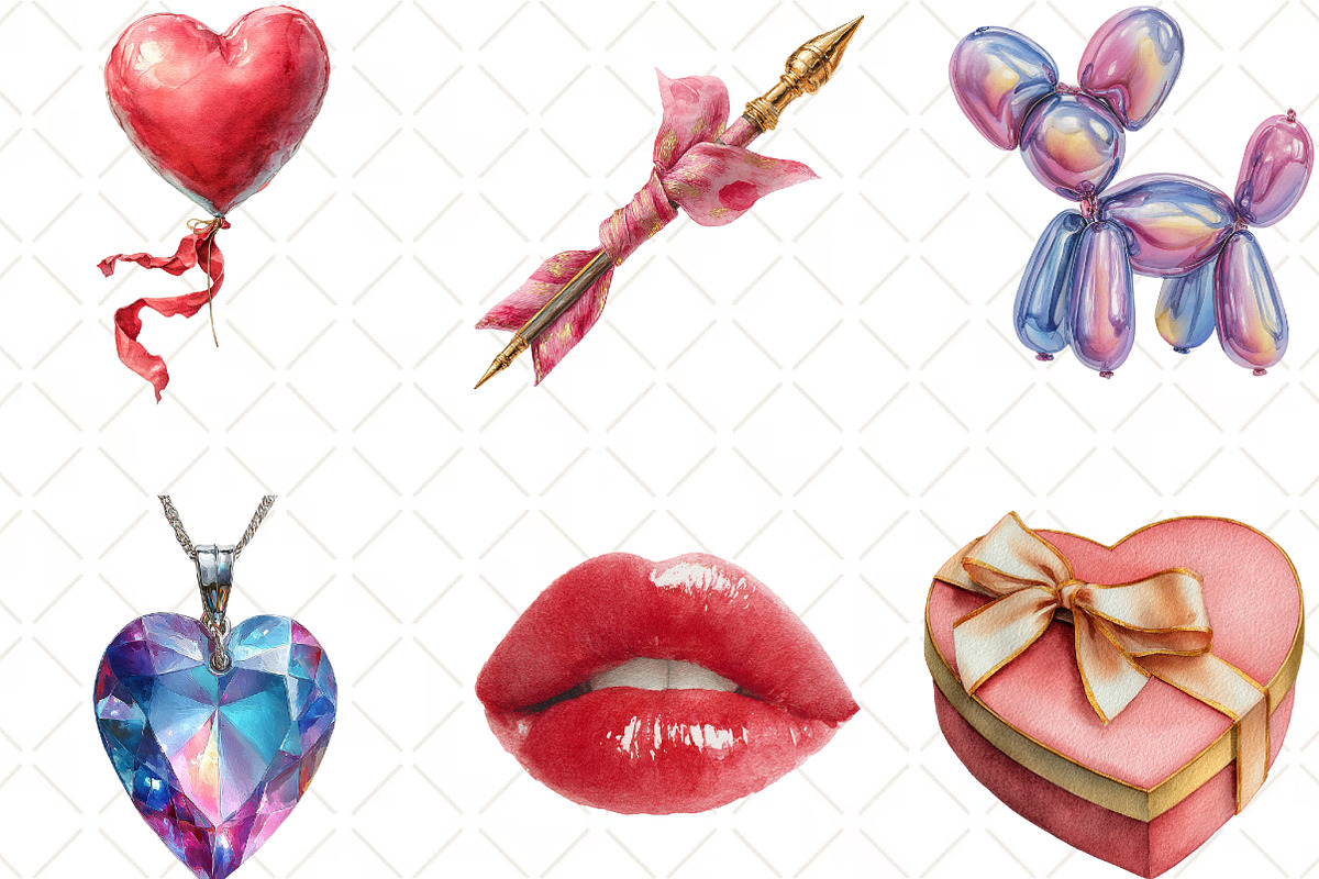 Watercolor Valentines Day Clipart, an Illustration by Black Bird Studio (Photo 2 of 6)